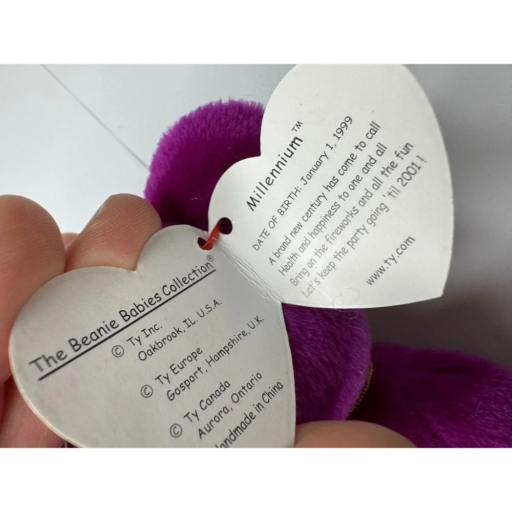Ty Beanie Babies Millennium Bear Purple Plush 2000 Earth Sun Embroidery Tag 1999